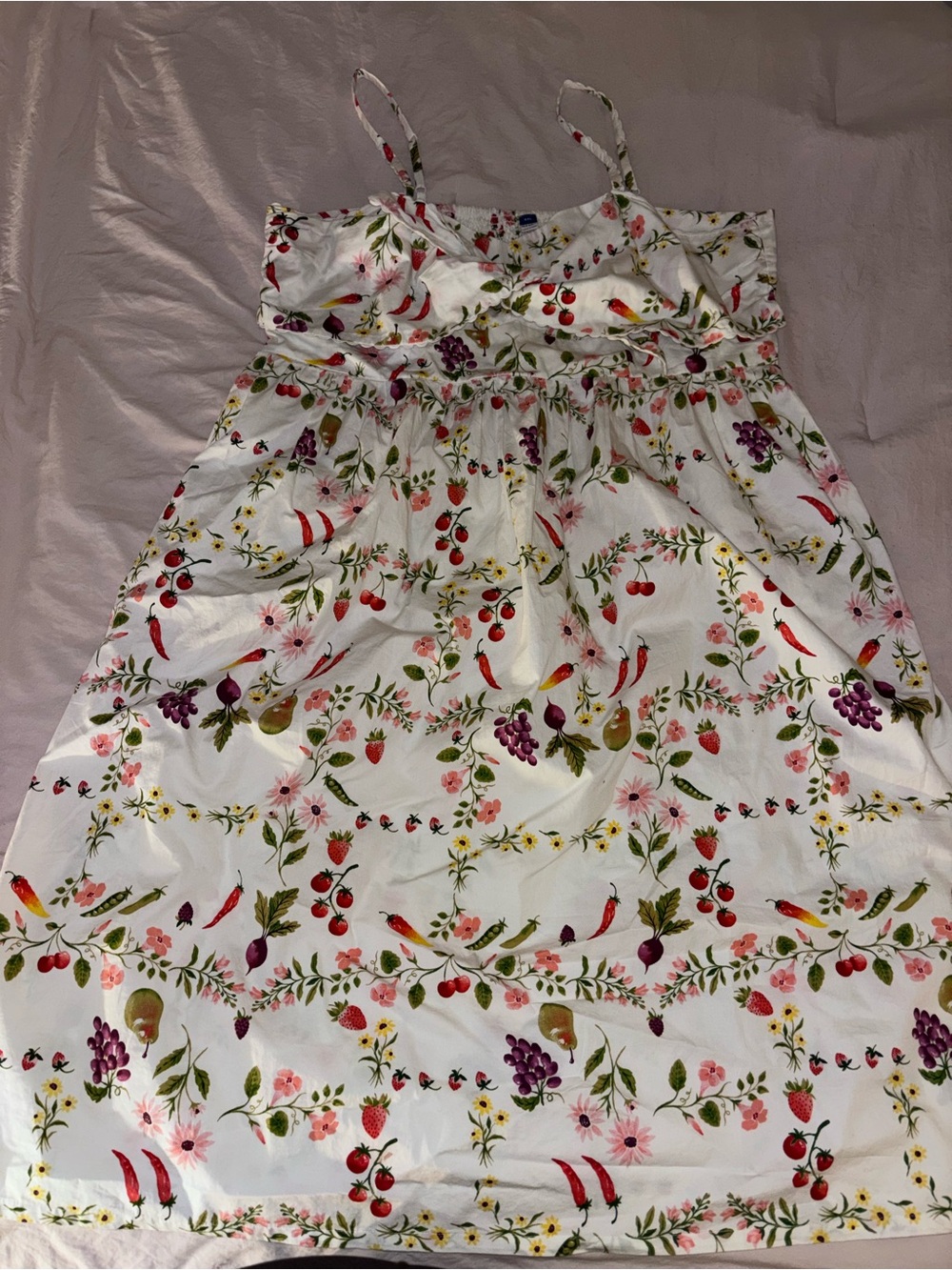 Old Navy White Dress with Multicolor Fruit & Floral Print